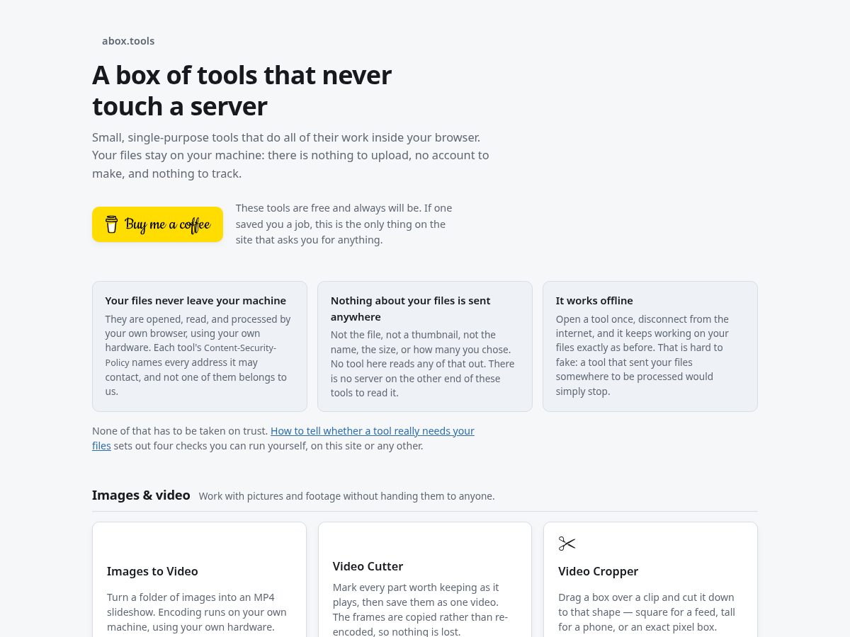 Landing-page snapshot of abox.tools