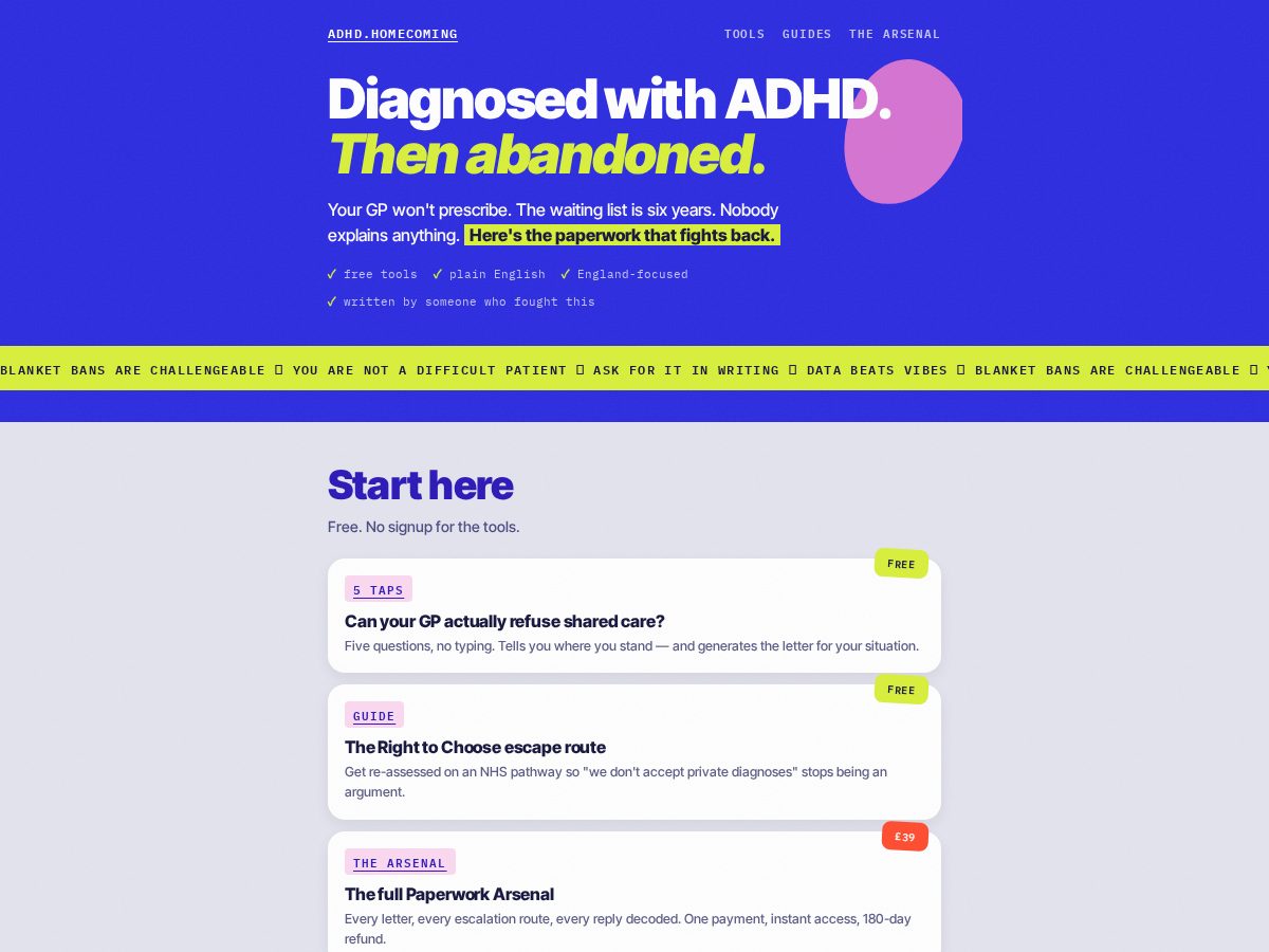 Landing-page snapshot of adhdhomecoming.org