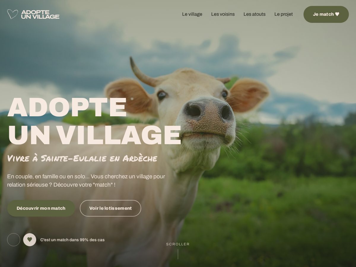 Landing-page snapshot of adopteunvillage.com