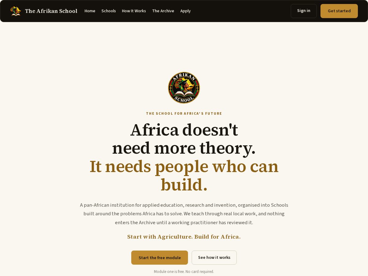 Landing-page snapshot of afrikanschool.com