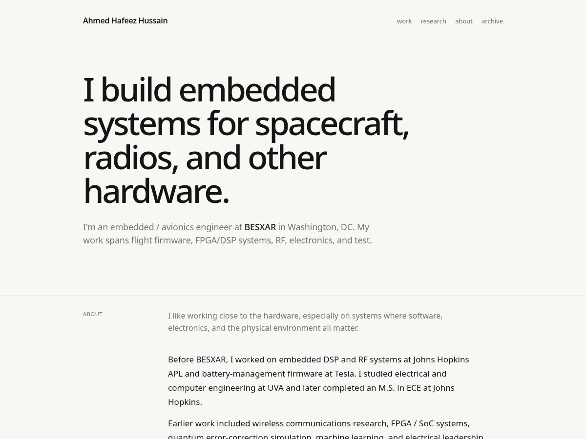 Landing-page snapshot of ahmedhafeezhussain.com