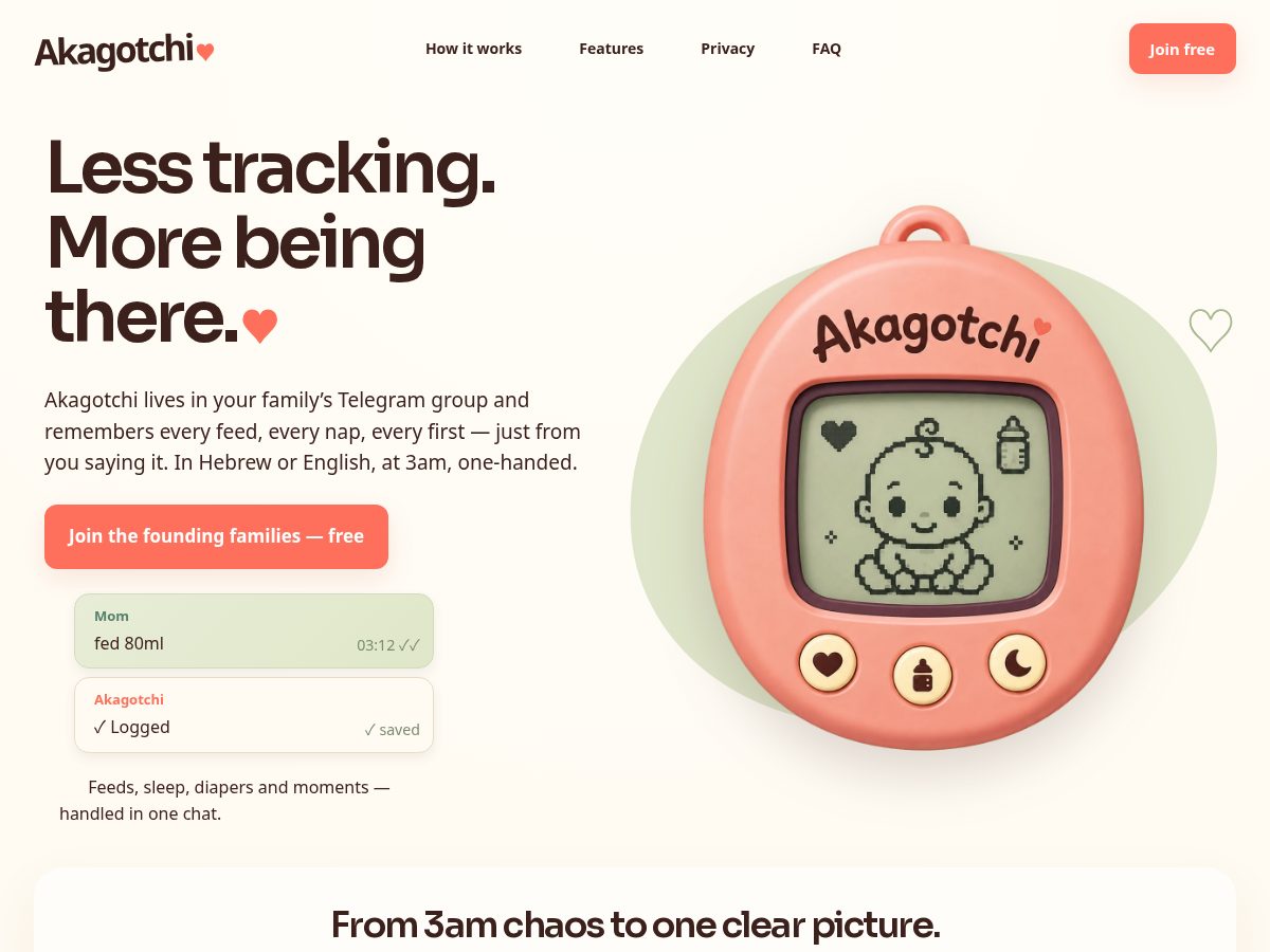 Landing-page snapshot of akagotchi.com
