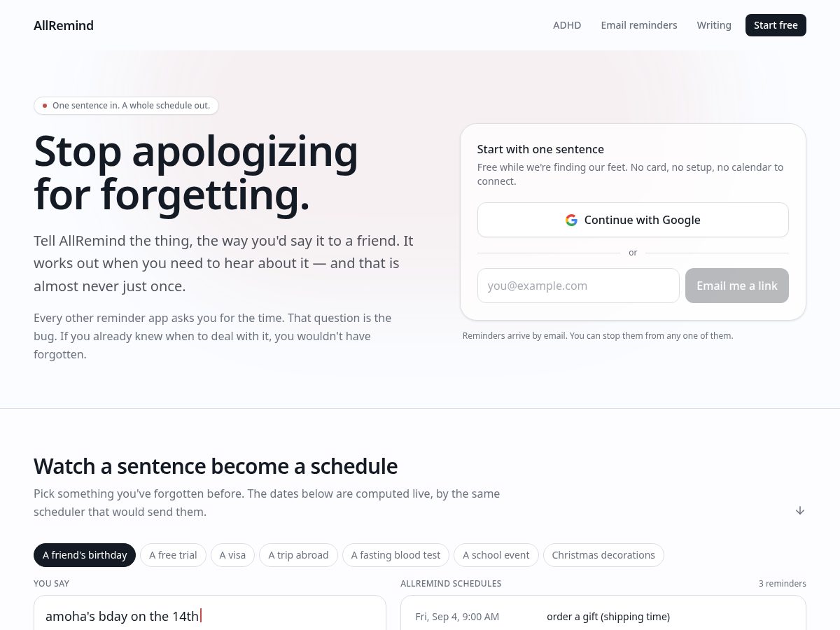 Landing-page snapshot of allremind.com