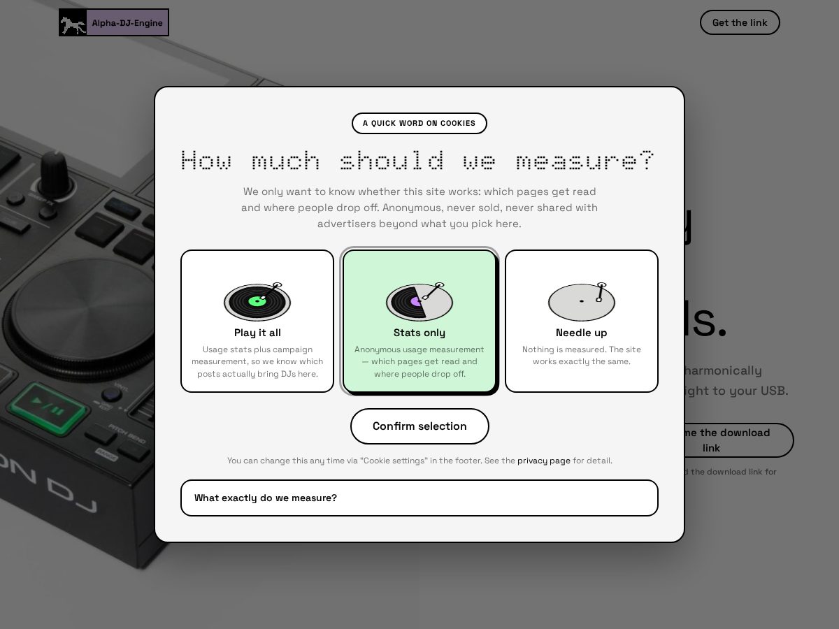 Landing-page snapshot of alpha-dj-engine.com