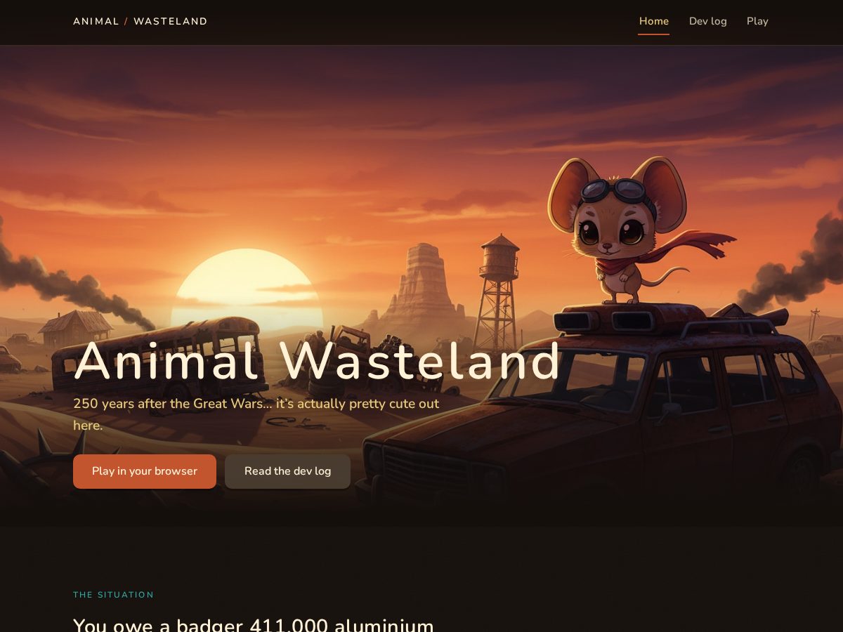 Landing-page snapshot of animalwasteland.com