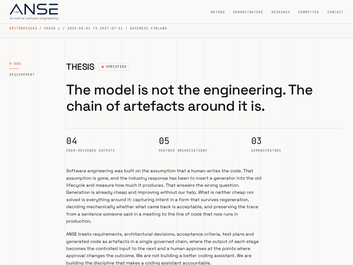 Landing-page snapshot of anseproject.dev