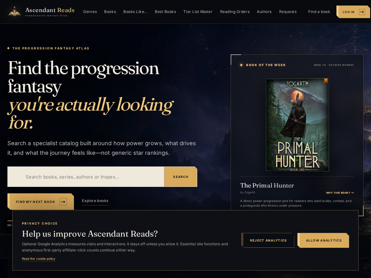 Landing-page snapshot of ascendantreads.com