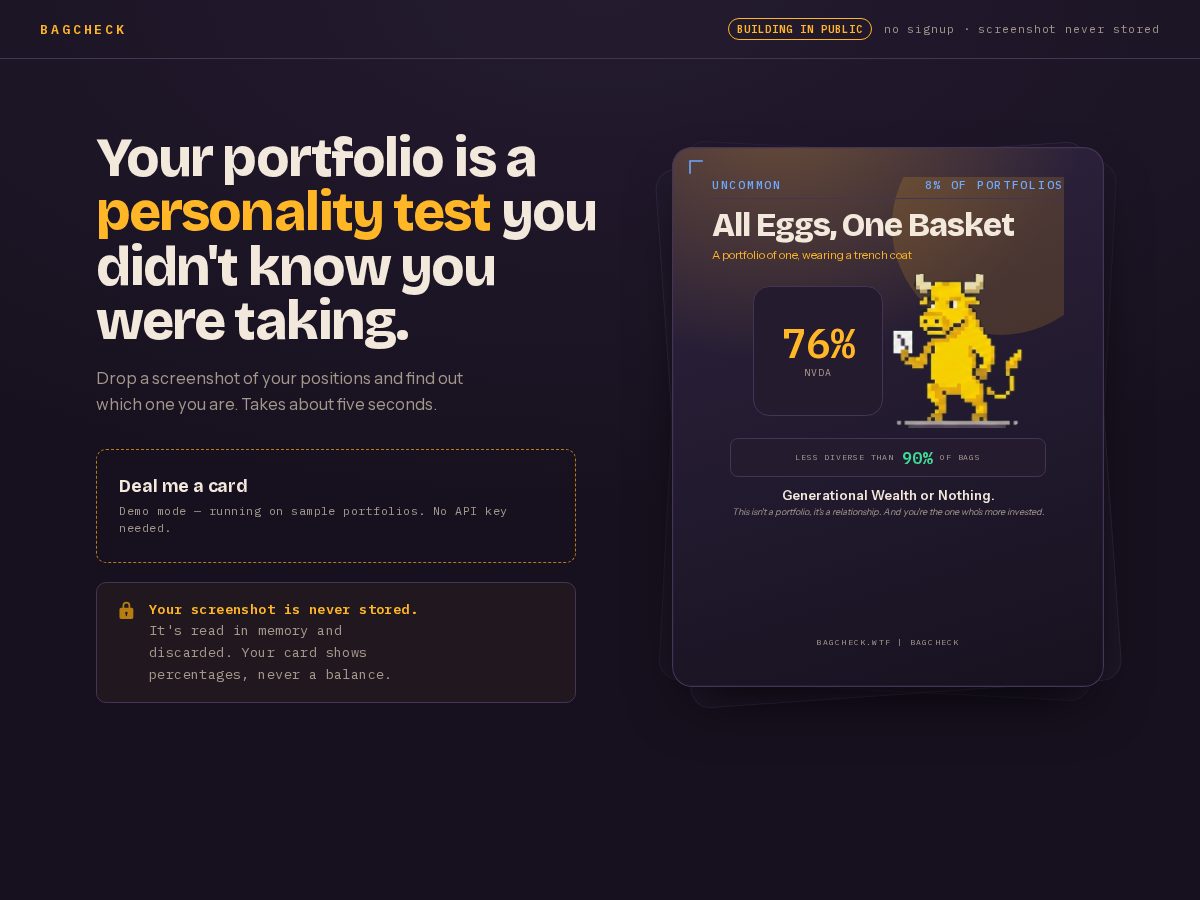 Landing-page snapshot of bagcheck.wtf