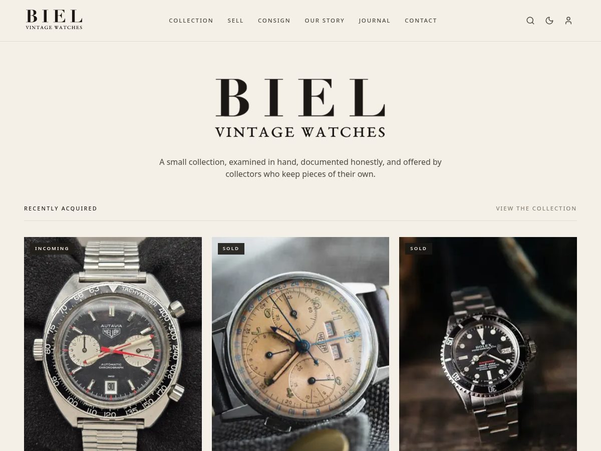 Landing-page snapshot of bielvintage.com
