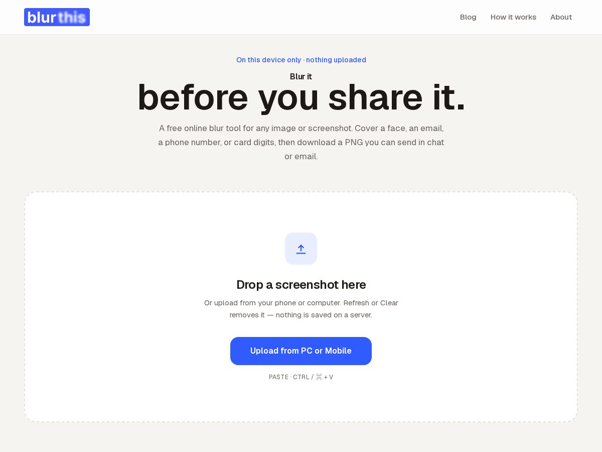 Landing-page snapshot of blurthis.com