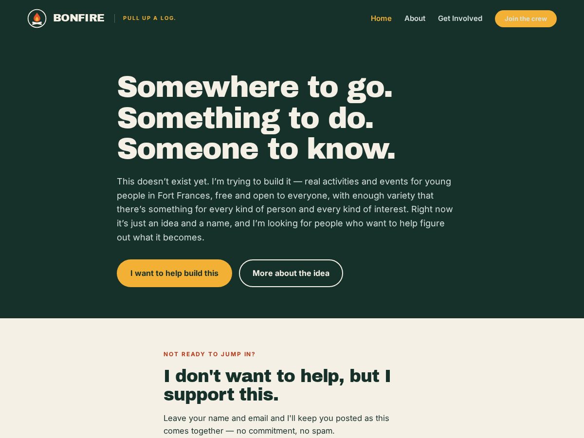 Landing-page snapshot of bonfireff.com