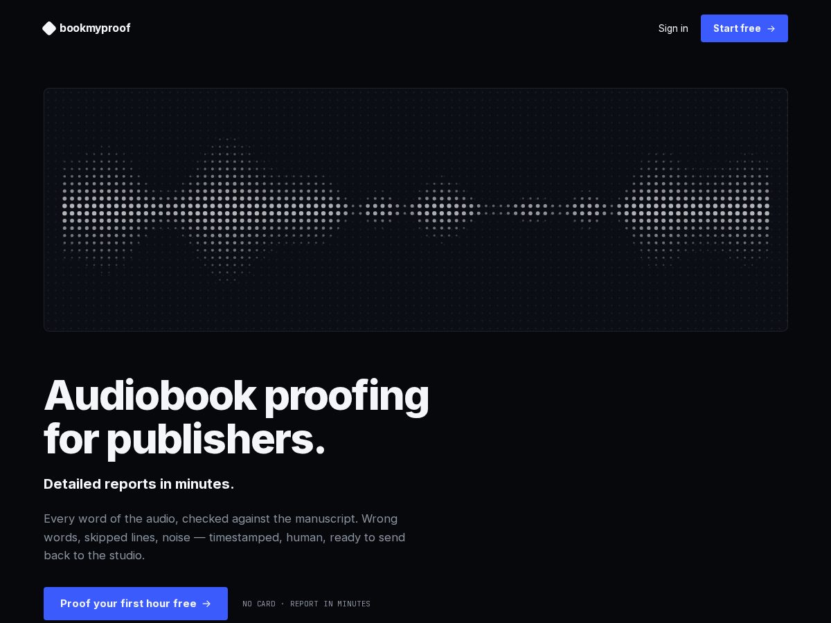 Landing-page snapshot of bookmyproof.com