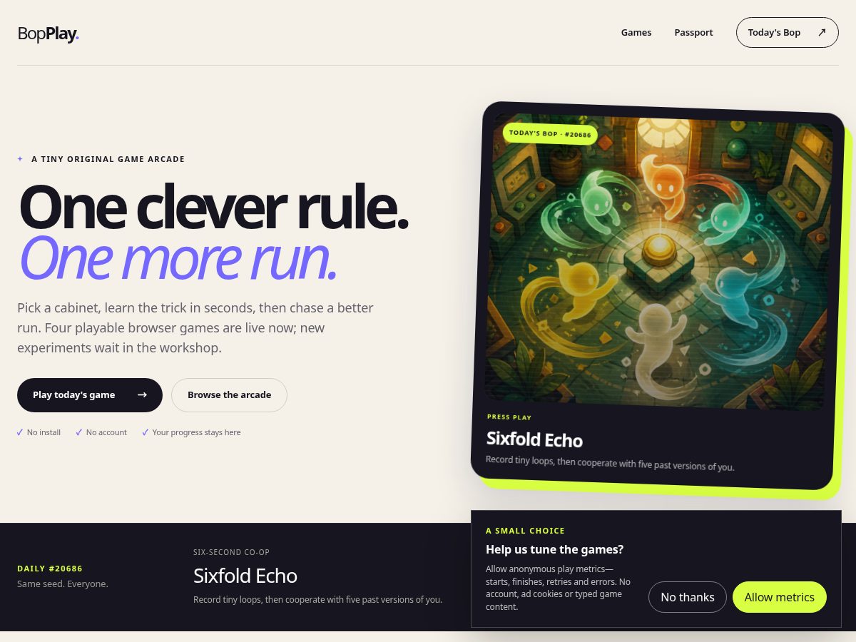 Landing-page snapshot of bopplay.com