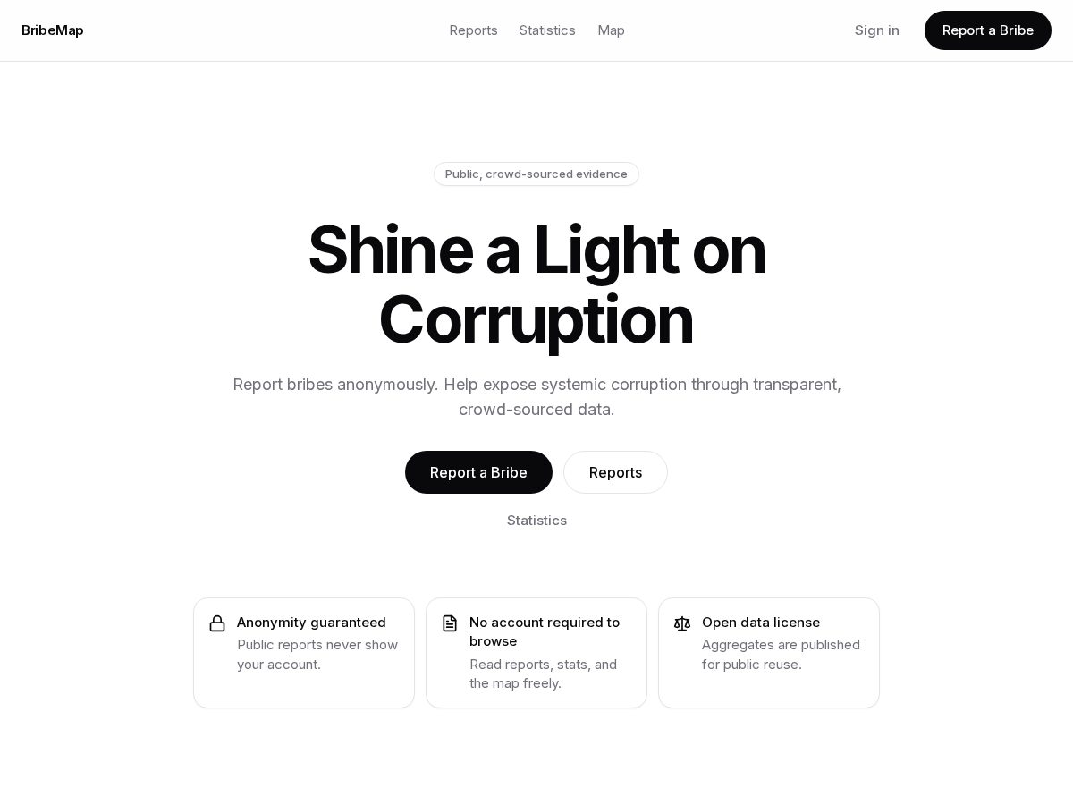Landing-page snapshot of bribemap.com