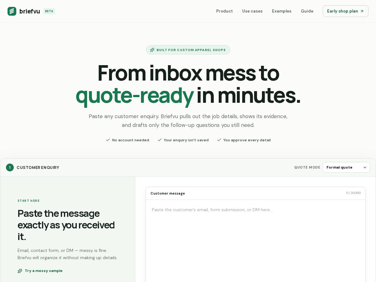Landing-page snapshot of briefvu.com