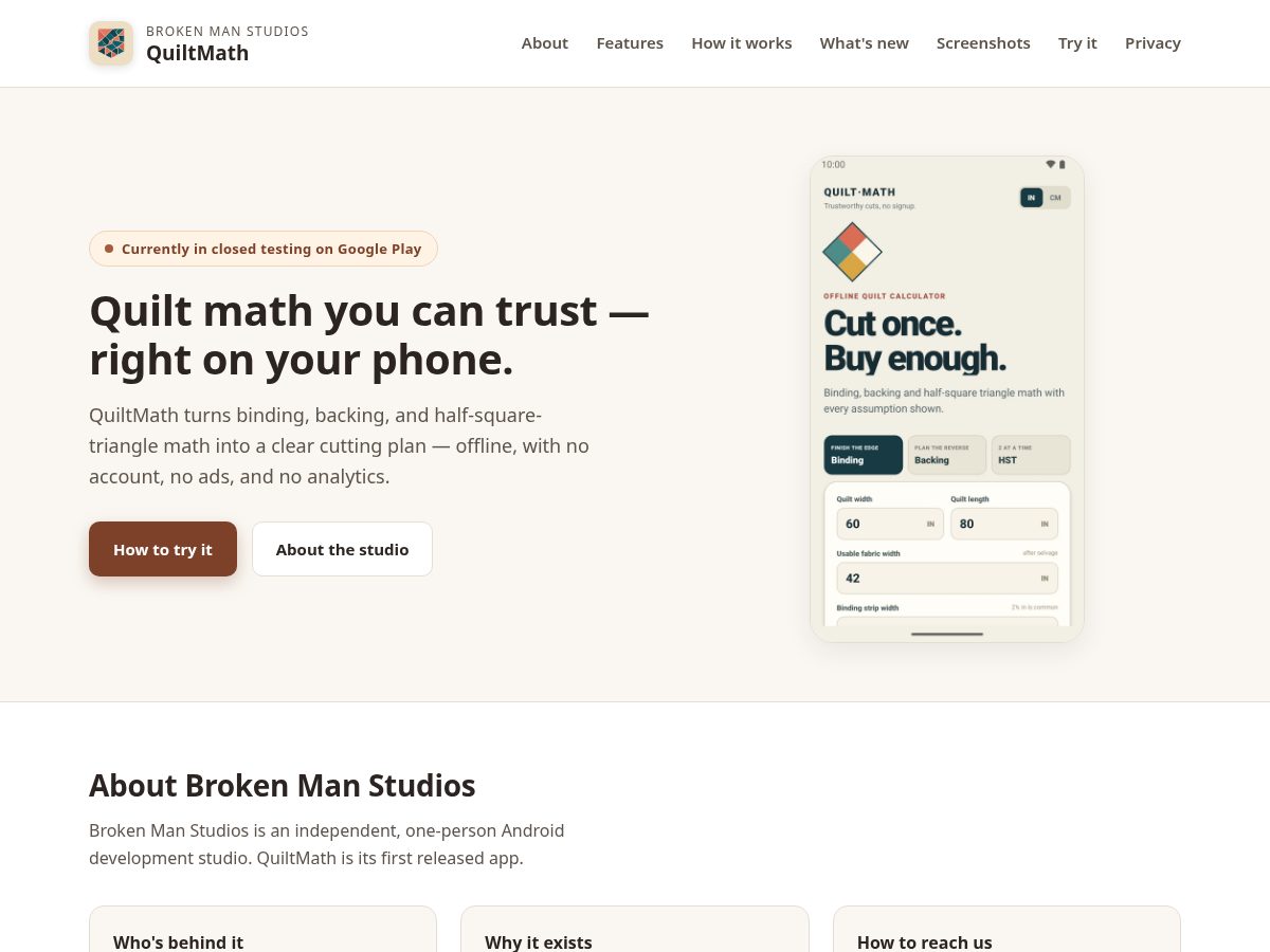 Landing-page snapshot of brokenmanstudios.com