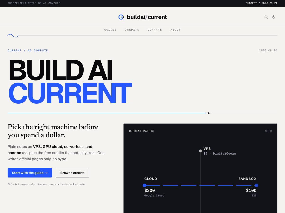 Landing-page snapshot of buildaicurrent.com