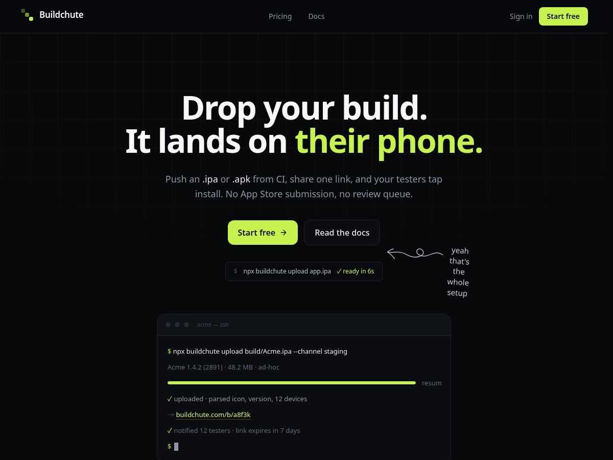 Landing-page snapshot of buildchute.com
