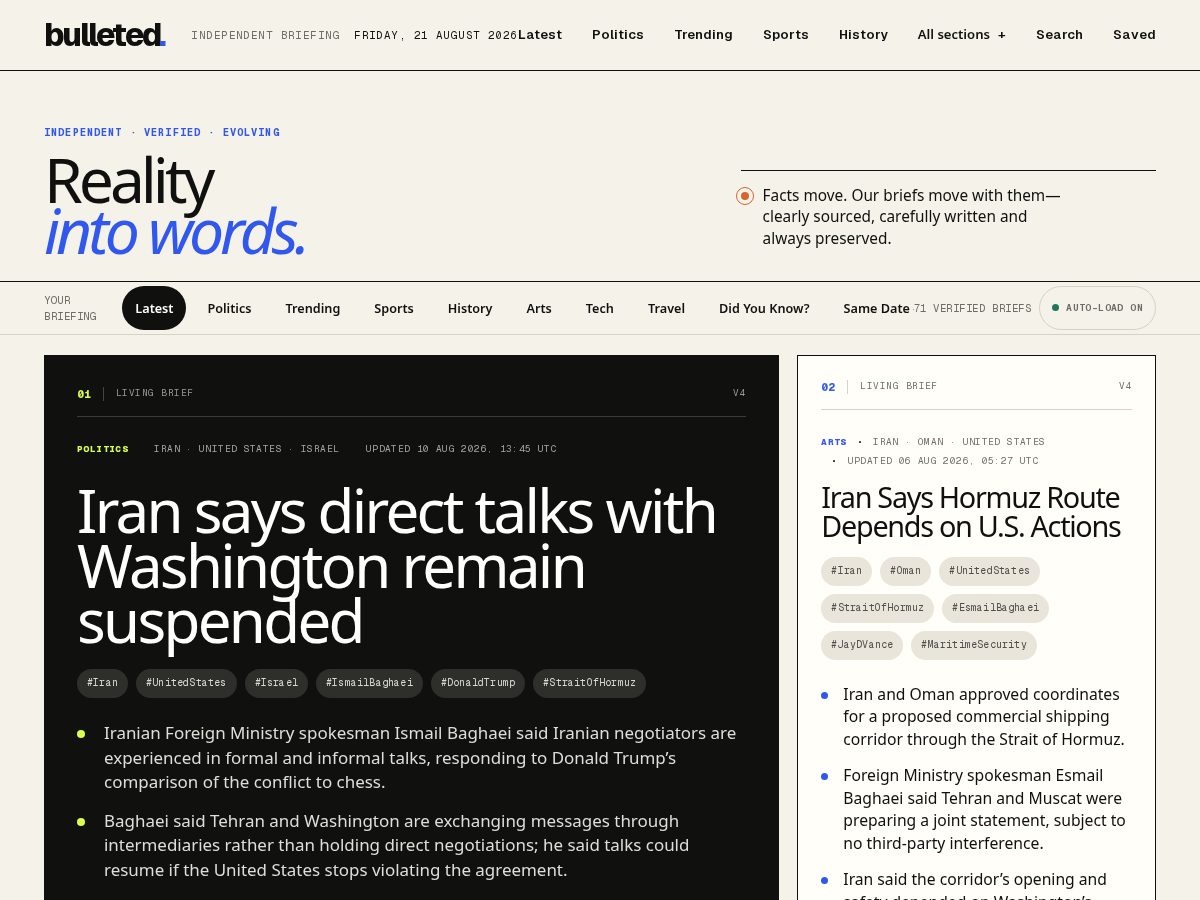 Landing-page snapshot of bulleted.news