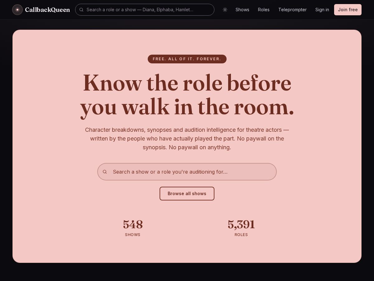 Landing-page snapshot of callbackqueen.com