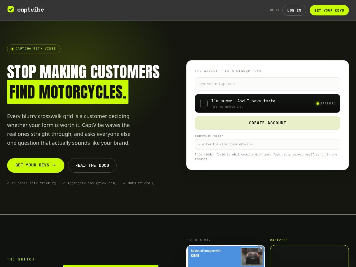 Landing-page snapshot of captvibe.com