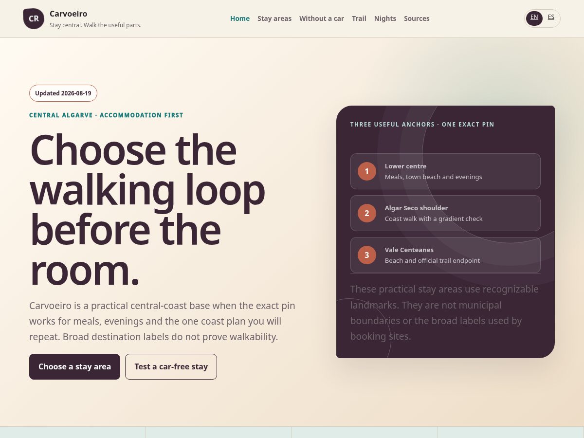 Landing-page snapshot of carvoeiro.app