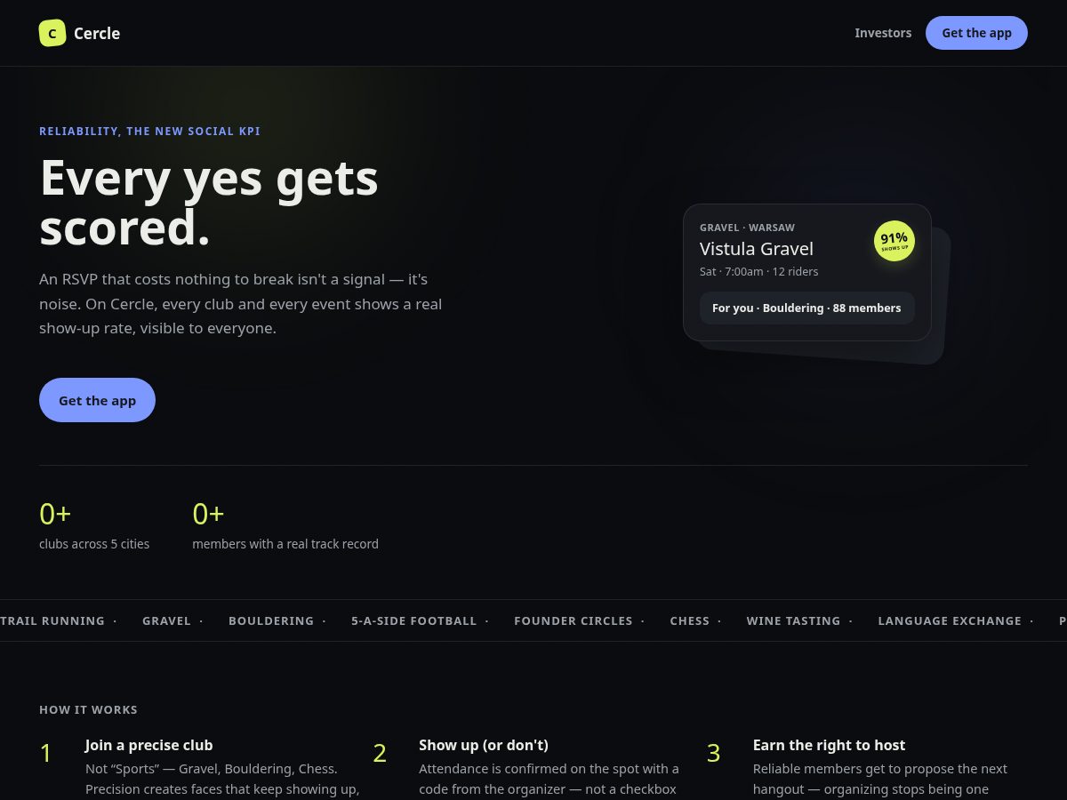Landing-page snapshot of cercle.events