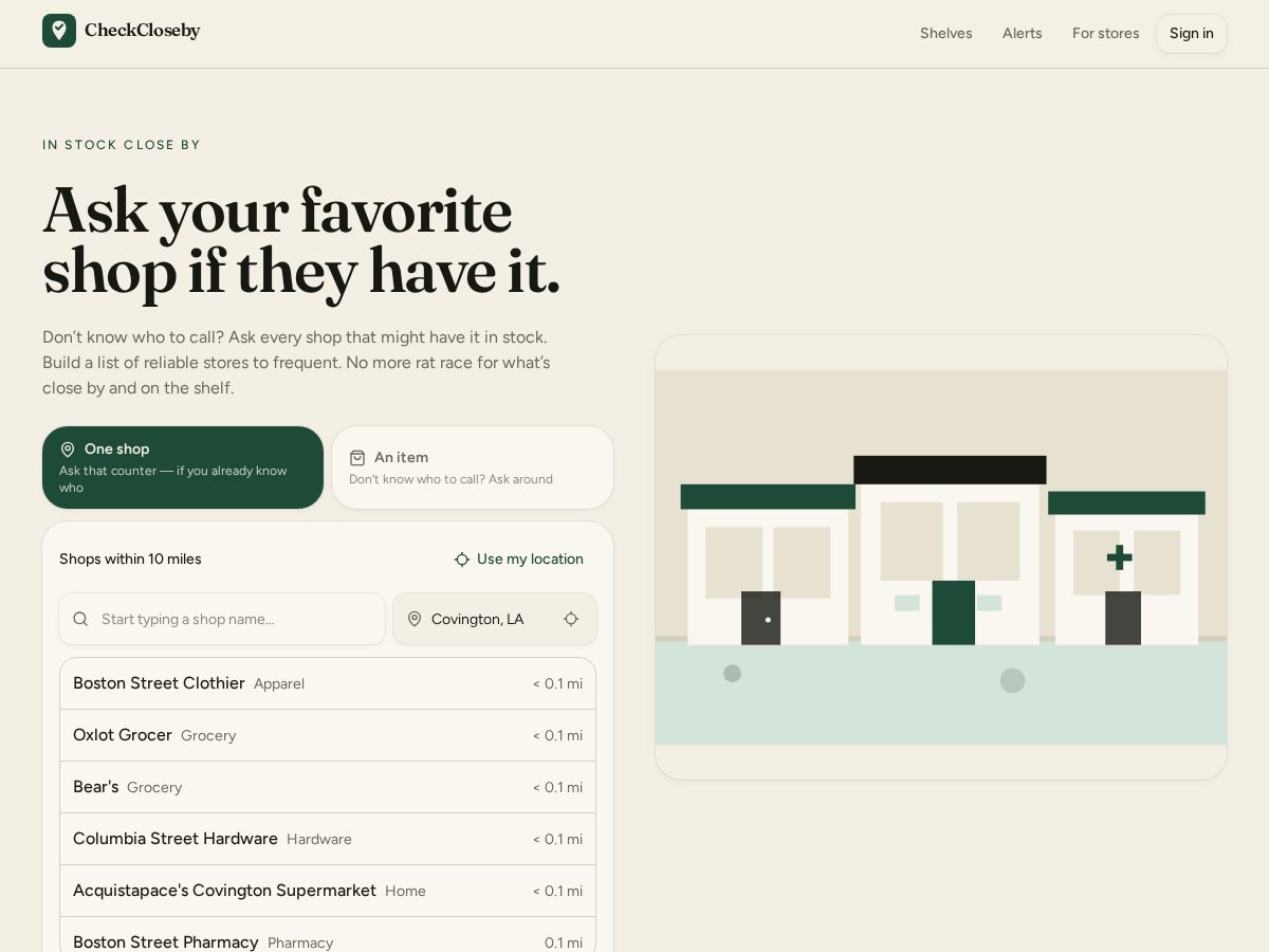 Landing-page snapshot of checkcloseby.com