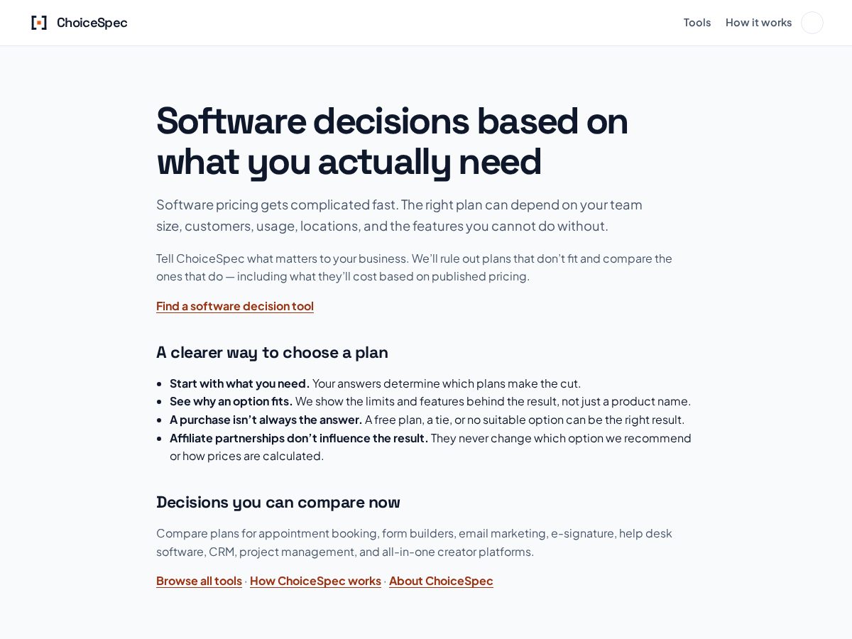 Landing-page snapshot of choicespec.com