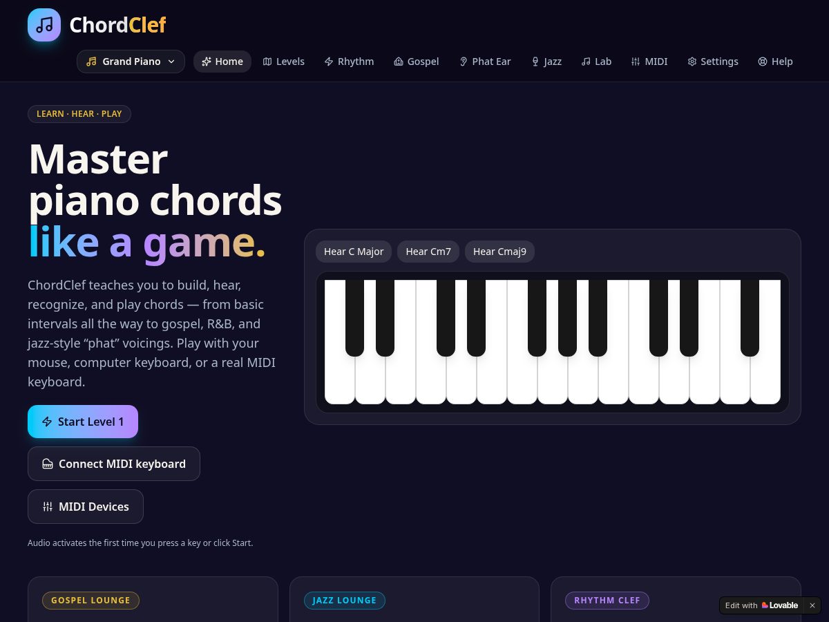 Landing-page snapshot of chordclef.com