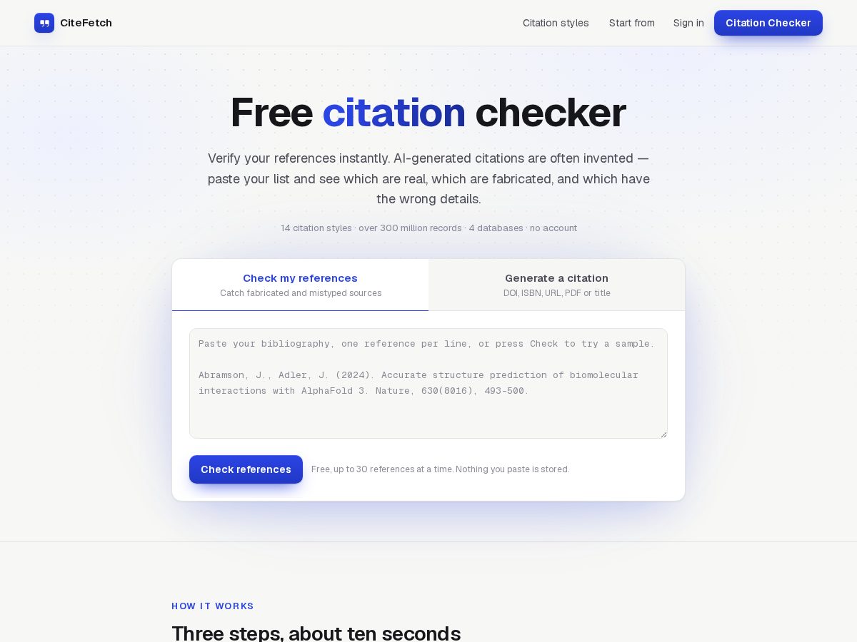 Landing-page snapshot of citefetch.com