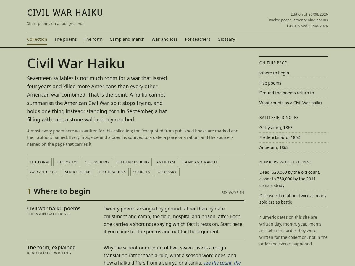 Landing-page snapshot of civilwarhaiku.com