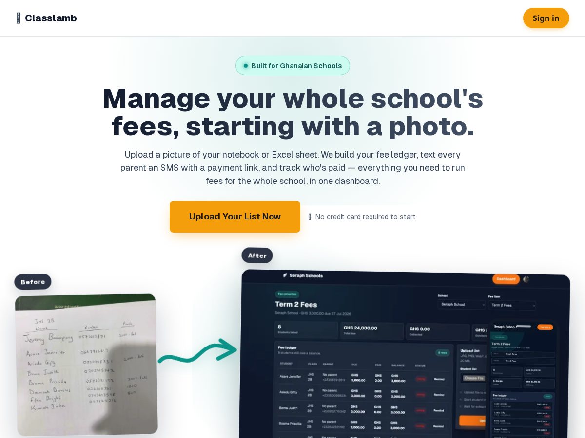 Landing-page snapshot of classlamb.com