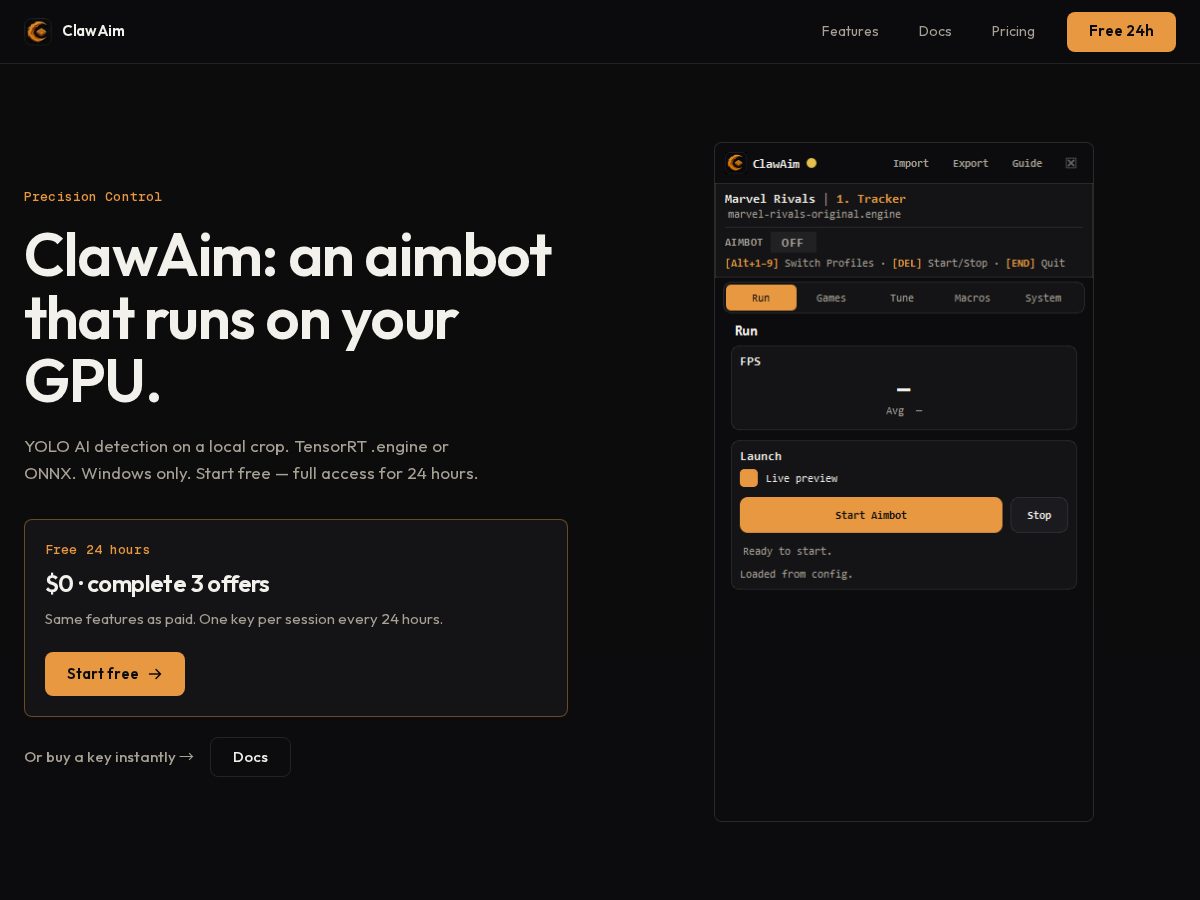 Landing-page snapshot of clawaim.pro