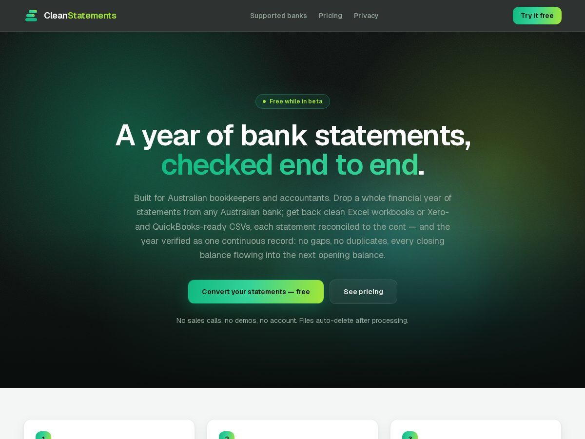 Landing-page snapshot of cleanstatements.com
