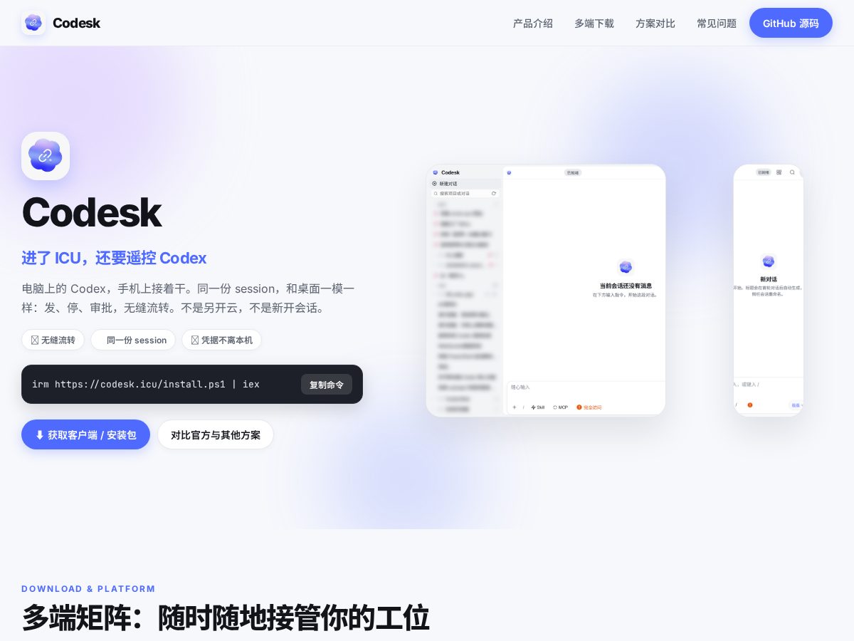 Landing-page snapshot of codesk.icu