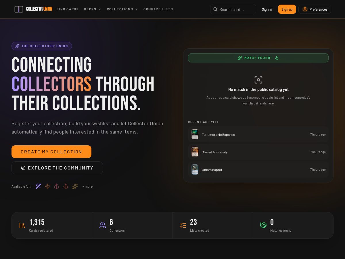 Landing-page snapshot of collectorunion.com