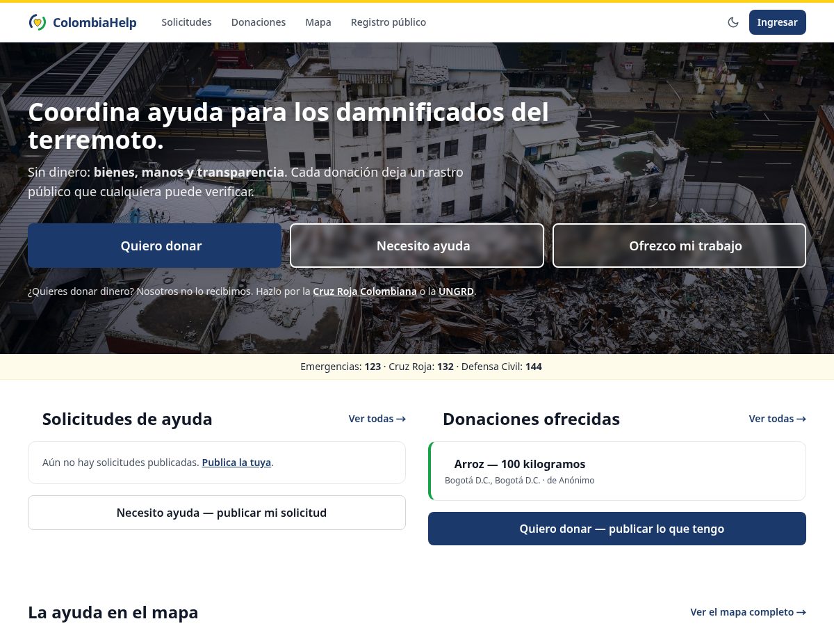 Landing-page snapshot of colombiahelp.org