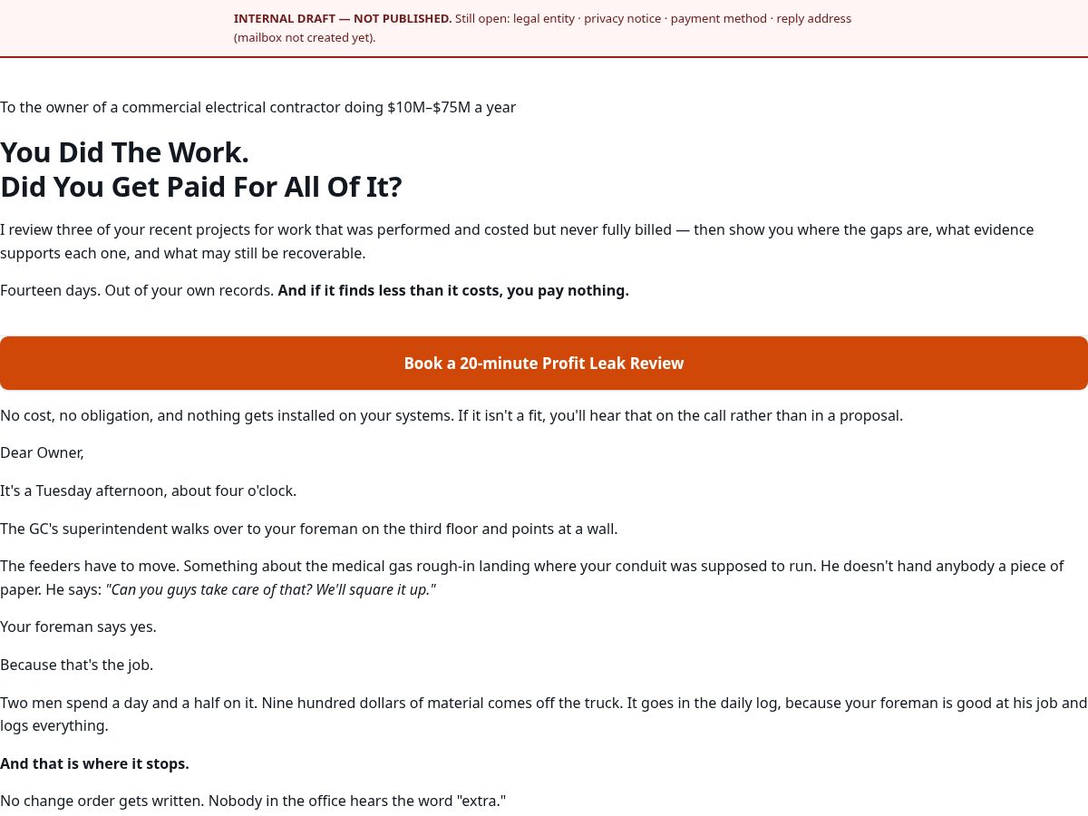 Landing-page snapshot of constructionprofitrecovery.com