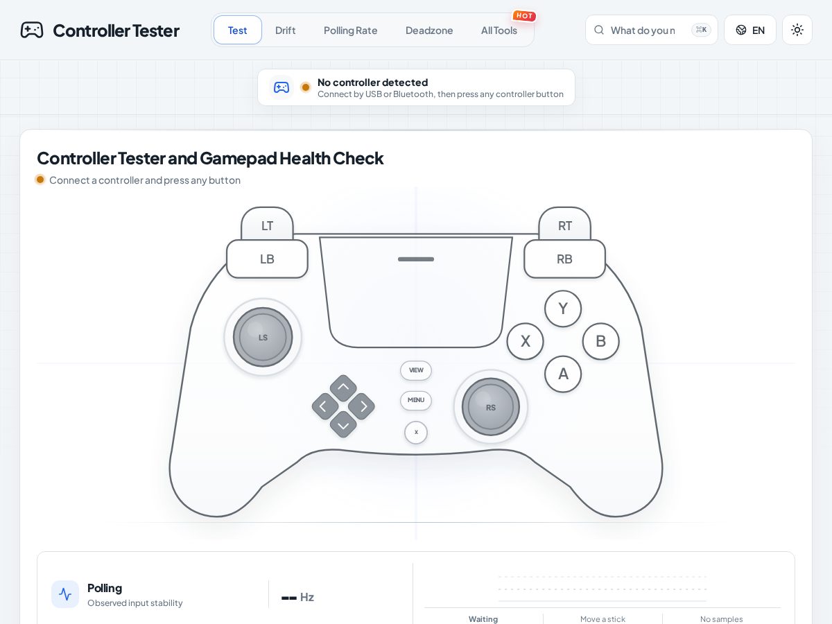 Landing-page snapshot of controller-tester.app