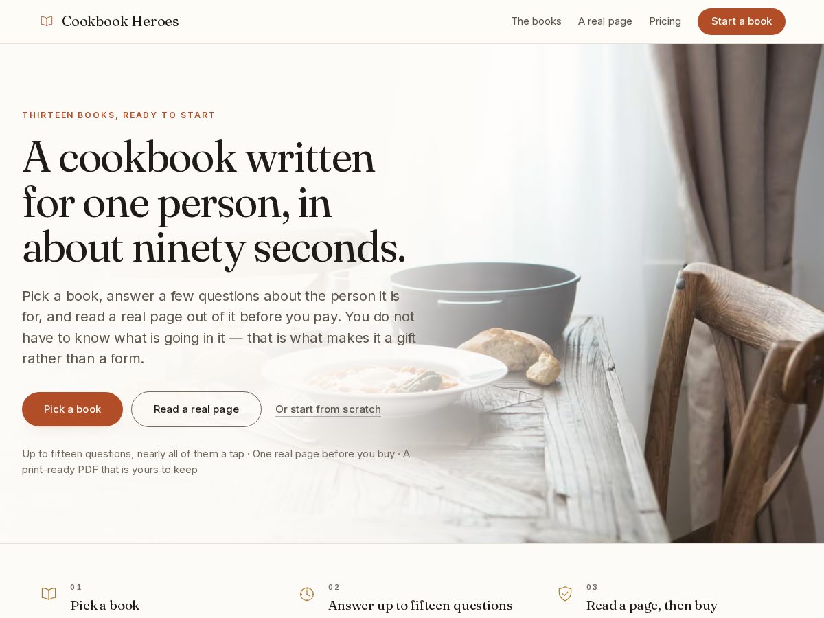 Landing-page snapshot of cookbookheroes.com