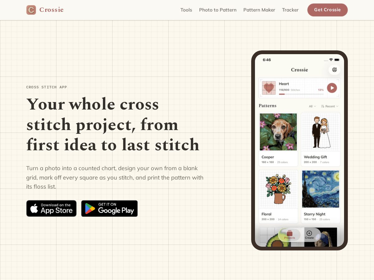 Landing-page snapshot of crossie.app