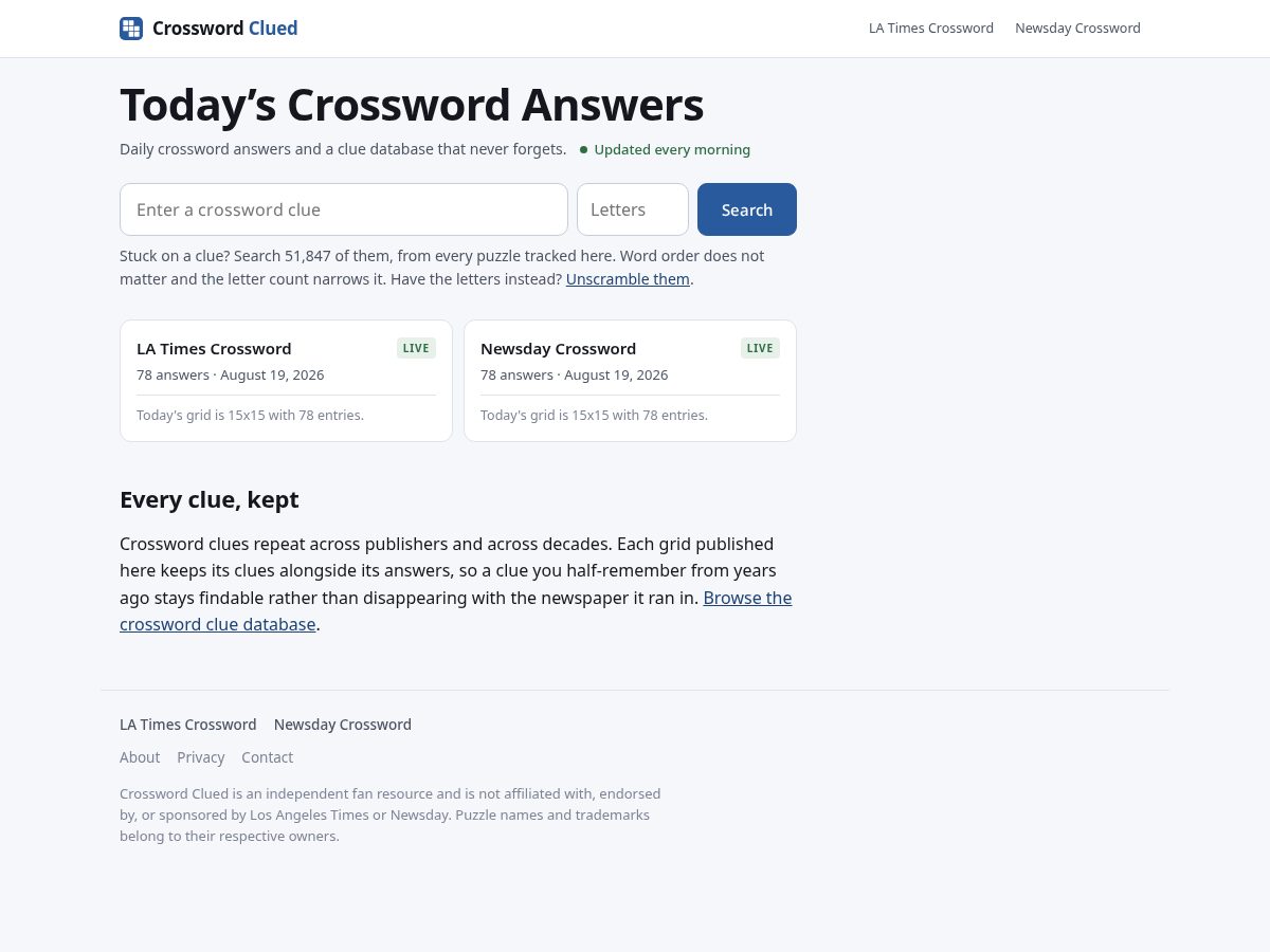 Landing-page snapshot of crosswordclued.com