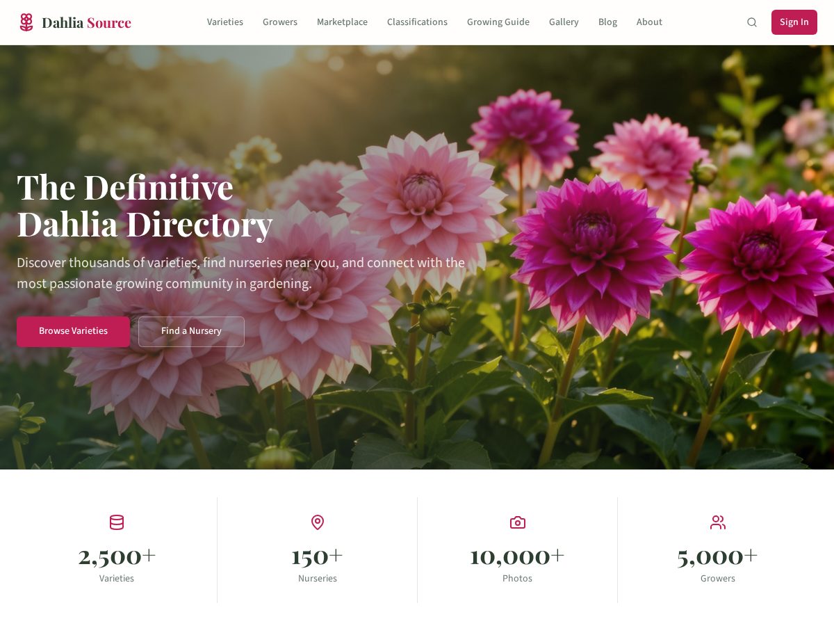 Landing-page snapshot of dahliasource.com