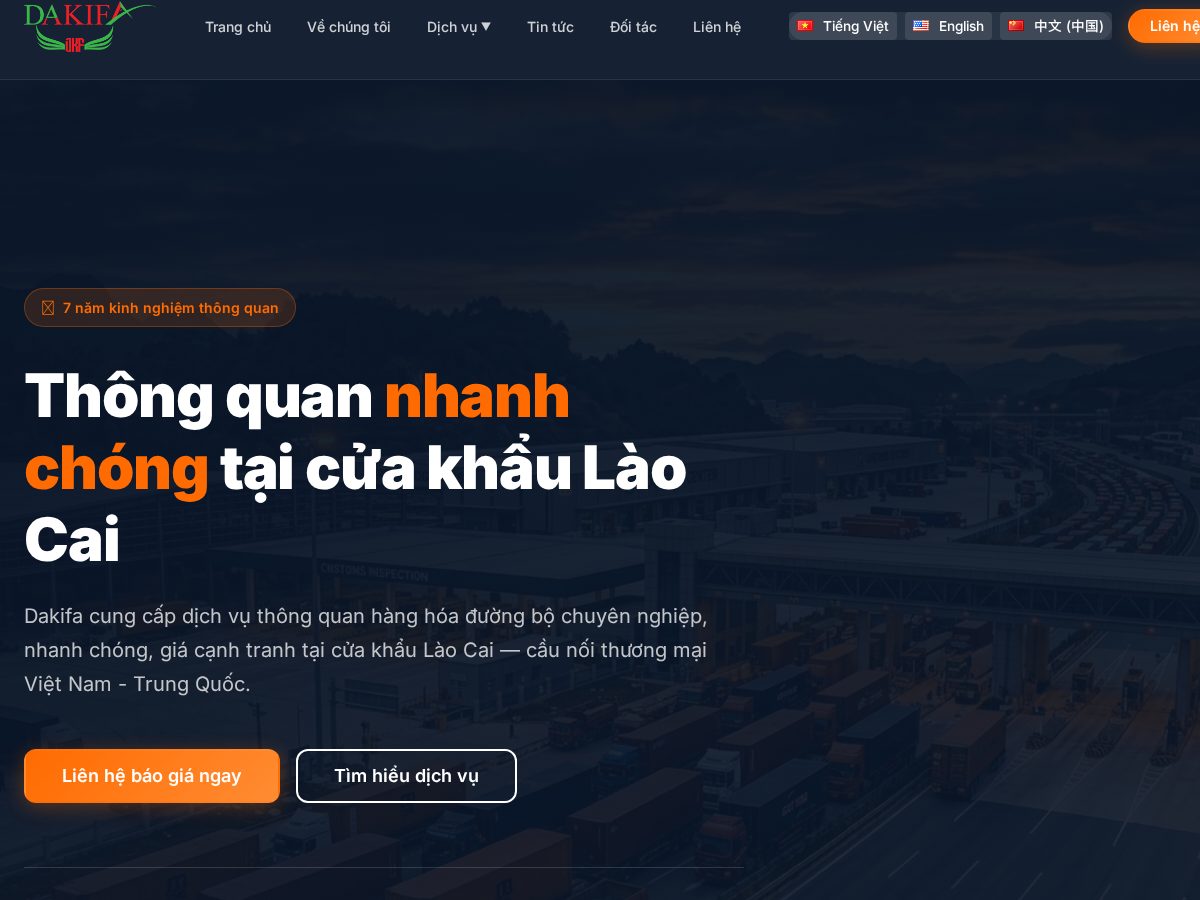 Landing-page snapshot of dakifalogistic.com