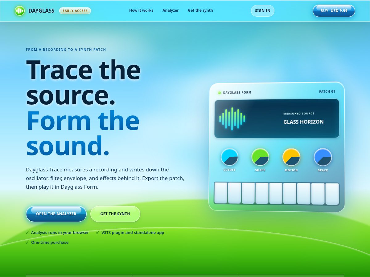 Landing-page snapshot of dayglassaudio.com