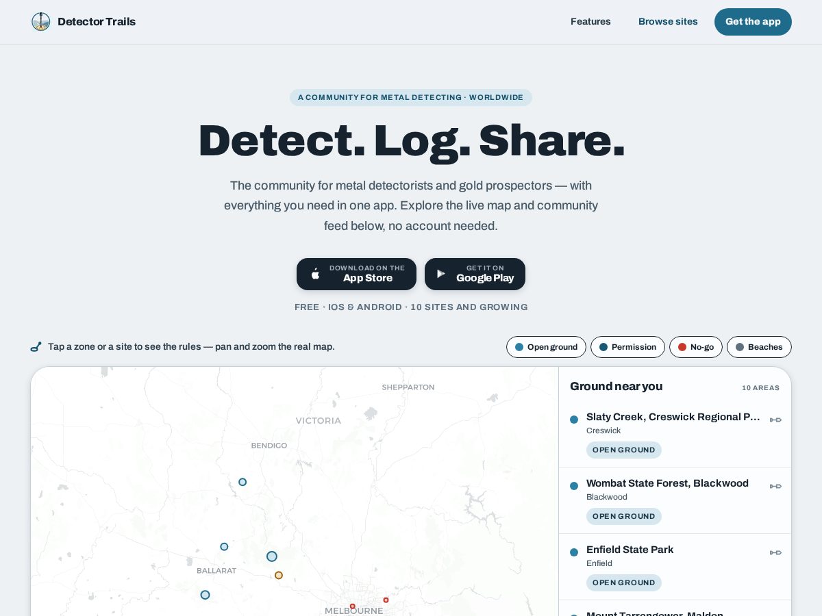 Landing-page snapshot of detectortrails.com