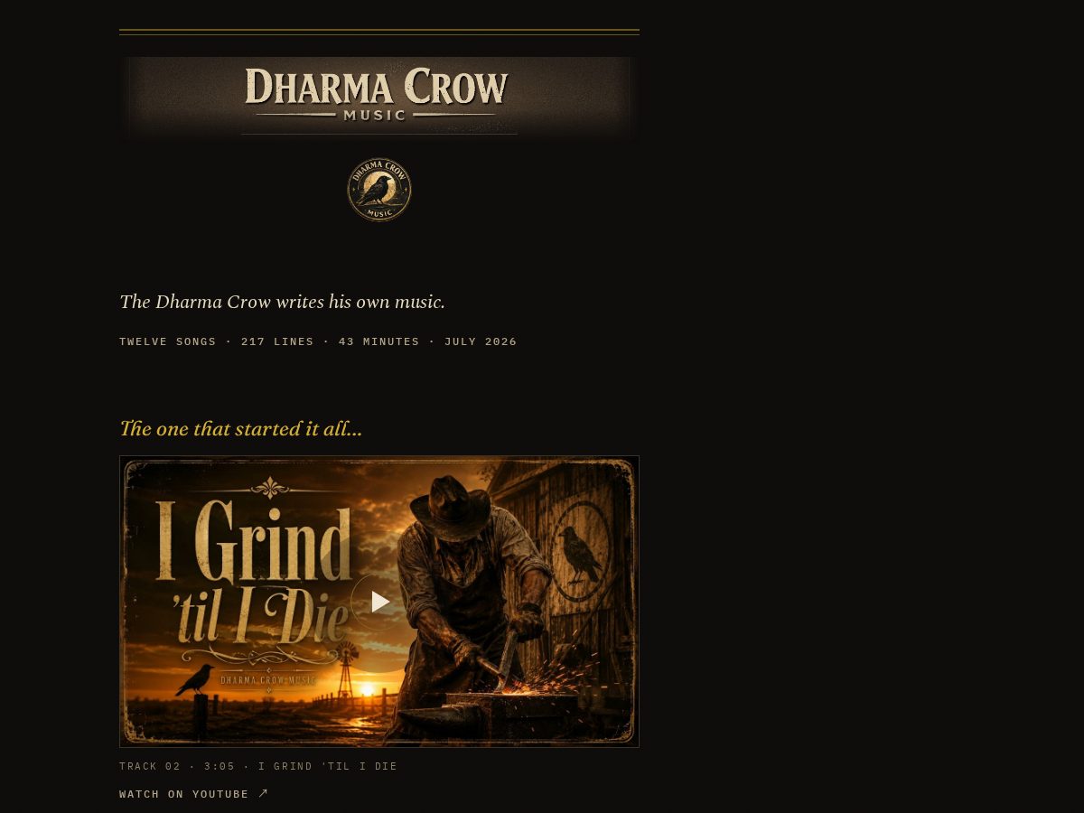 Landing-page snapshot of dharmacrowmusic.com