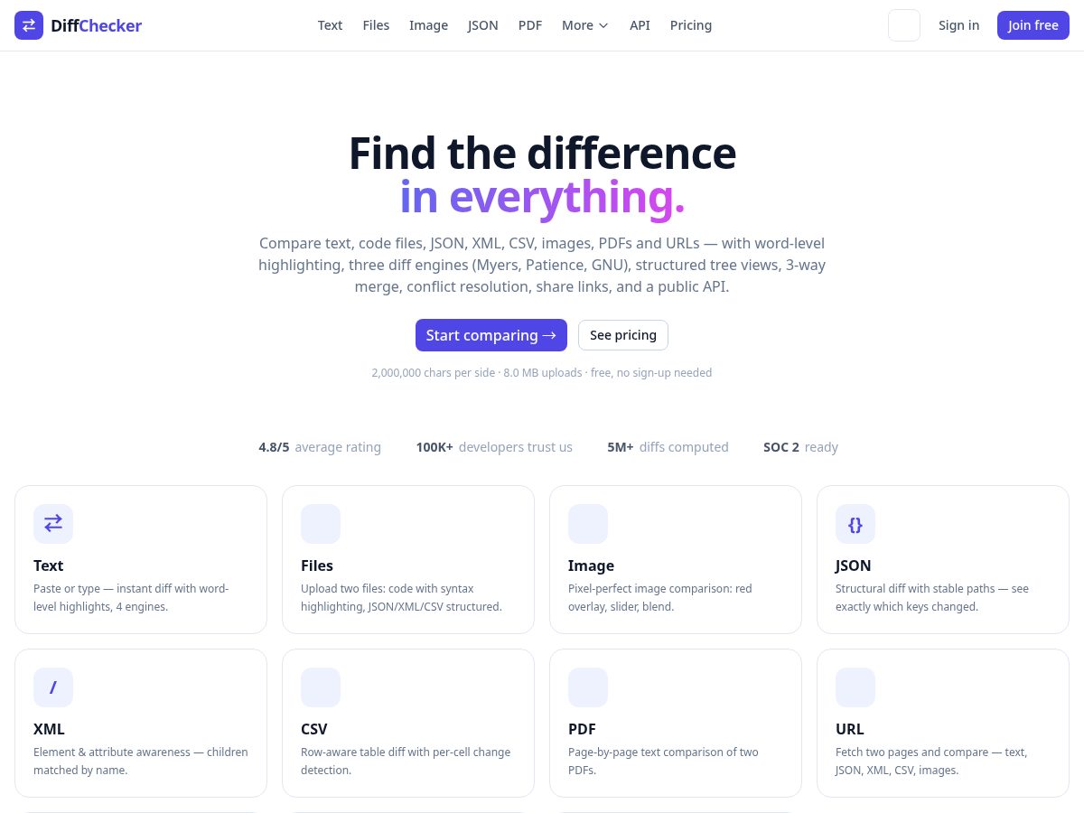 Landing-page snapshot of diffbolt.com