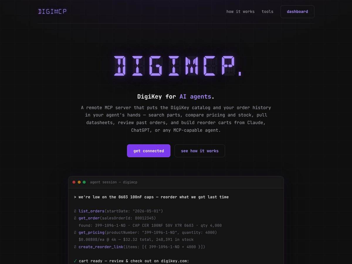 Landing-page snapshot of digimcp.com
